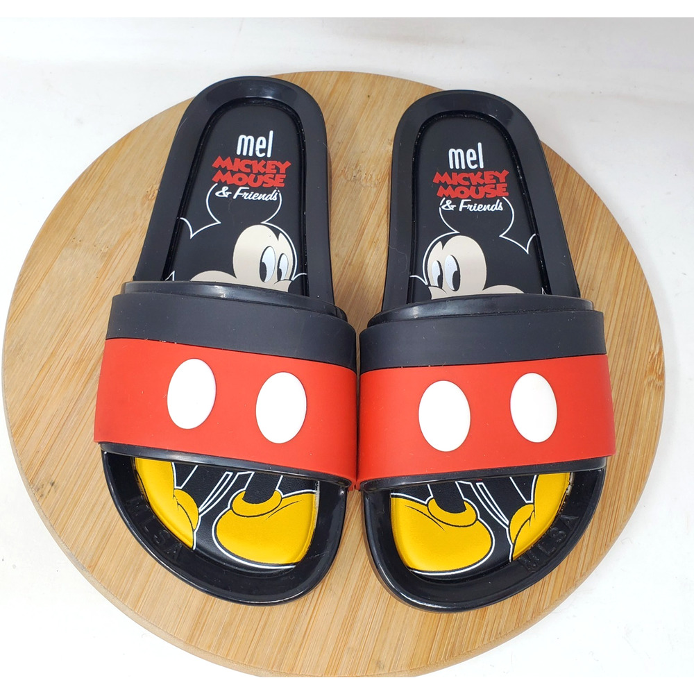 Melissa Disney Mickey Sandals Kids 1 Black Red Belt Jelly Slide Shoes